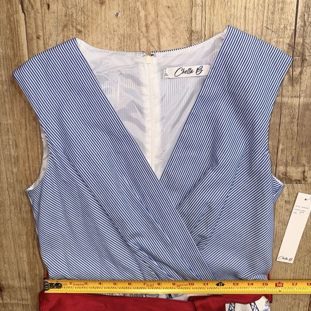 Chetta B Fit & Flare Dress Size 8 NWT Blue & White Red Belt Paris Summer - Picture 4 of 5